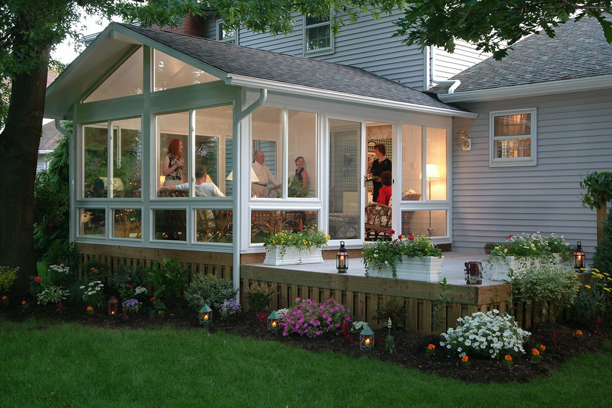 Sunroom exterior with people inside