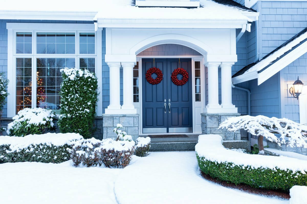 Home exterior with snow