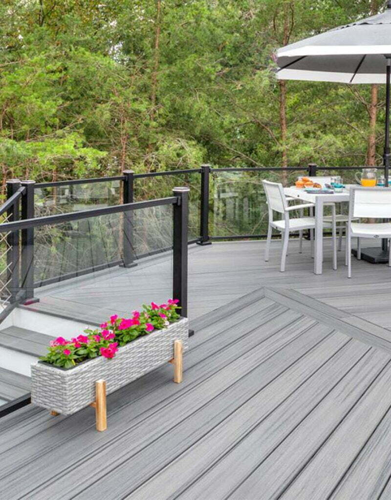 grey deck with stairs